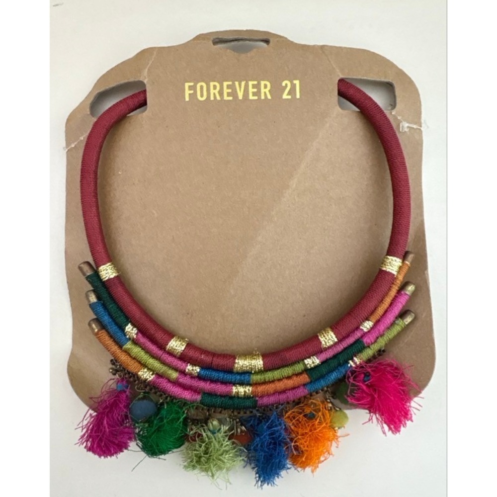 Forever 21 Multi Strand Tassel Statement Necklace Boho Colorful